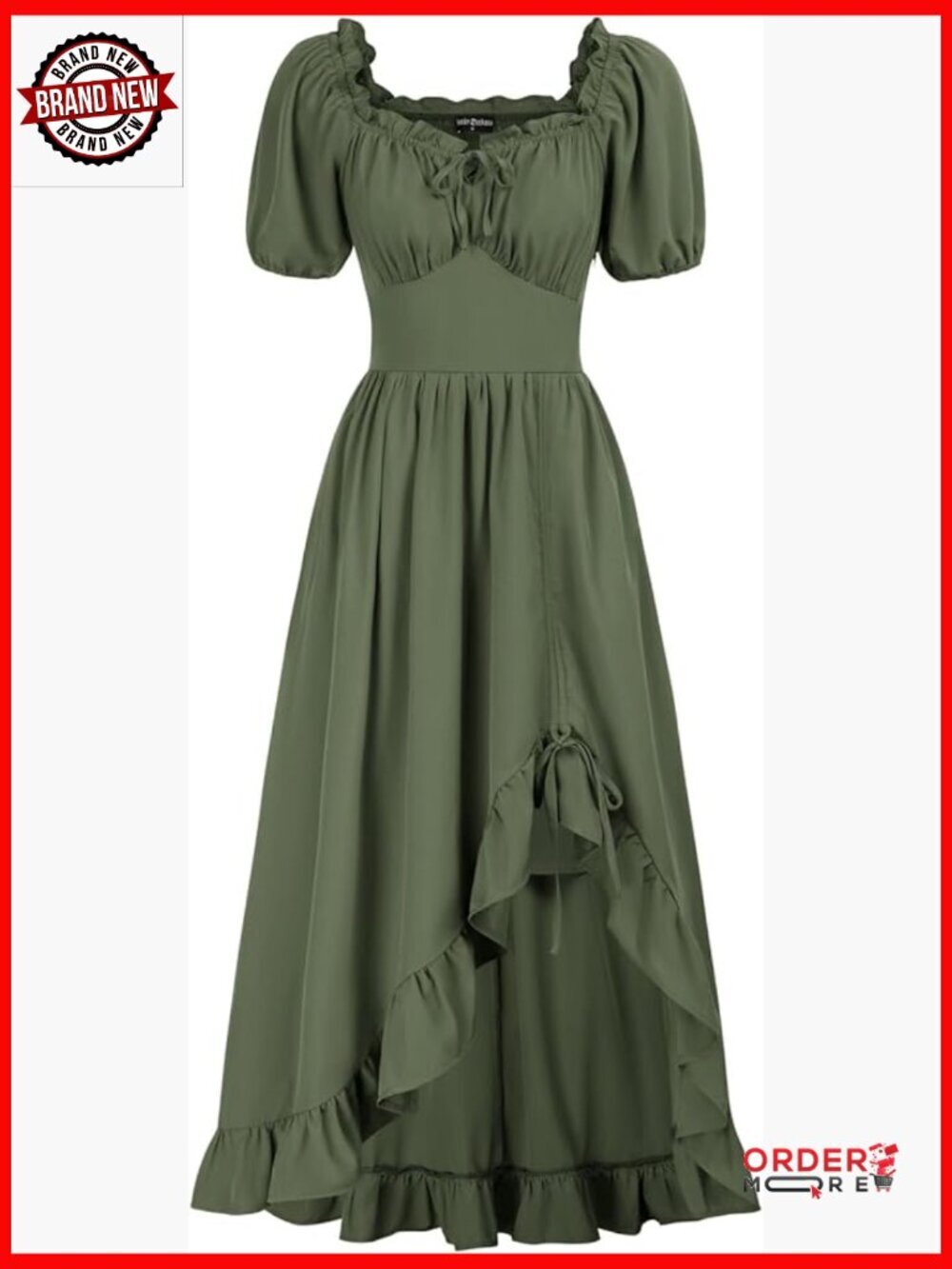 Women's Cottagecore Corset Maxi Dress Ruffle Hem Pockets Historical Renaissance